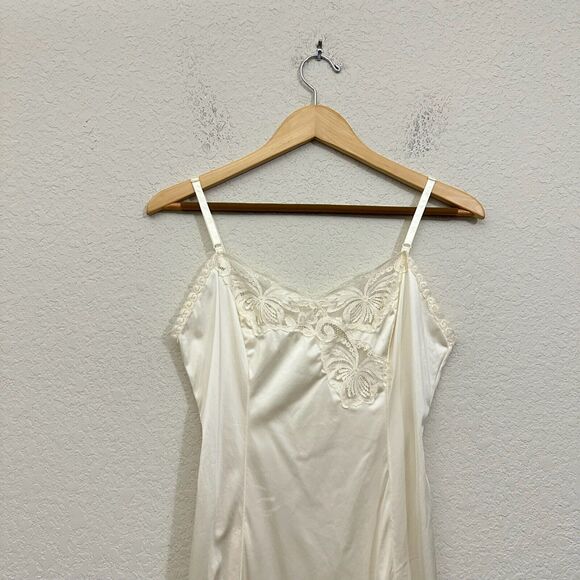 VTG 70s WORKER MAID Lace-Trim Satin Midi Slip Dress Cream UNION WORKER - Picture 2 of 10